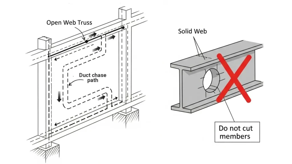 Open Web Wood Trusses With Service-Friendly Paths
