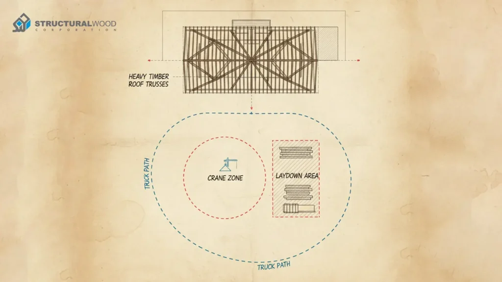 Confirm Delivery and Site Logistics- Order Heavy Timber Roof Trusses